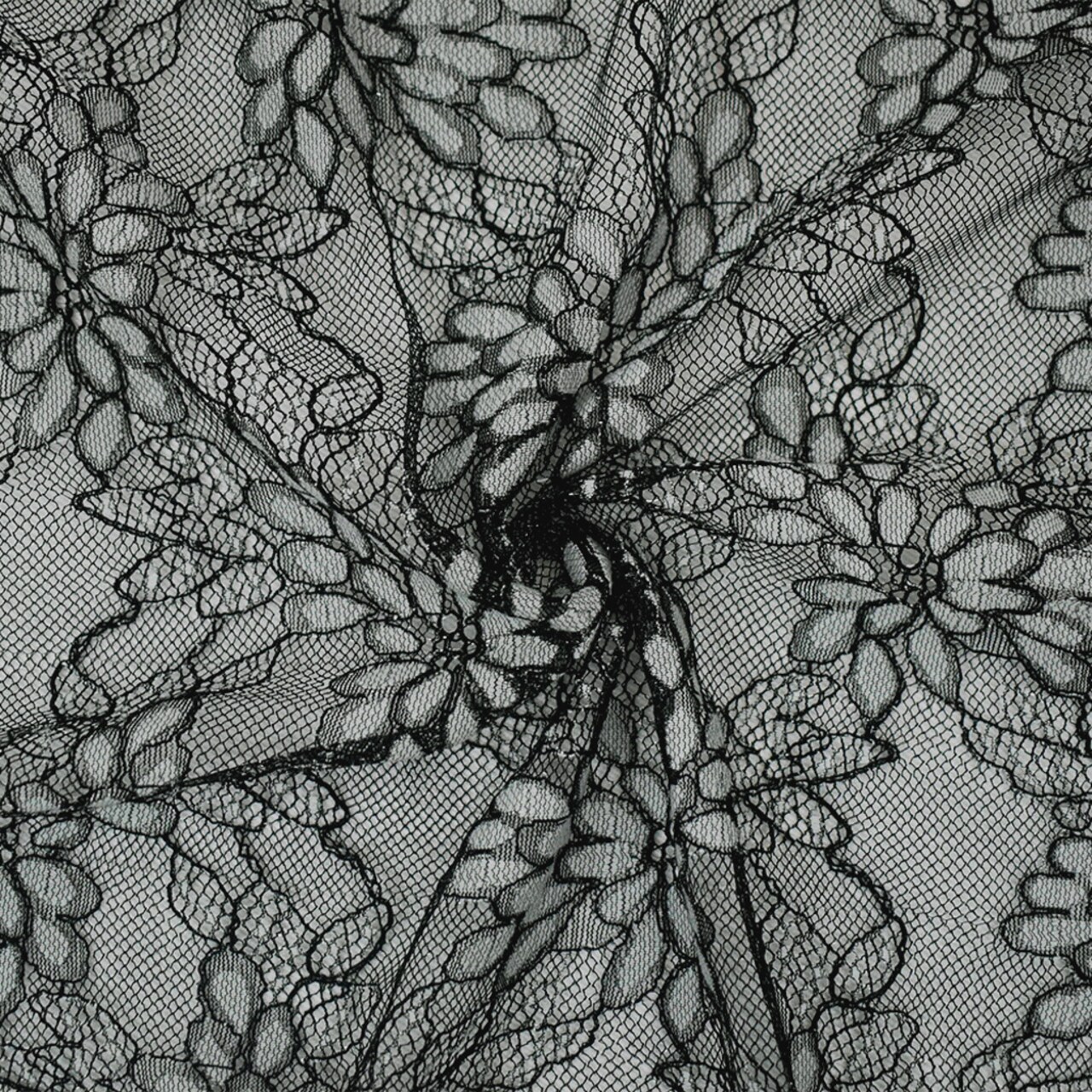 Black-White-Silver Polyester Nylon Floral Lace Mesh Knit Fabric By the Yard